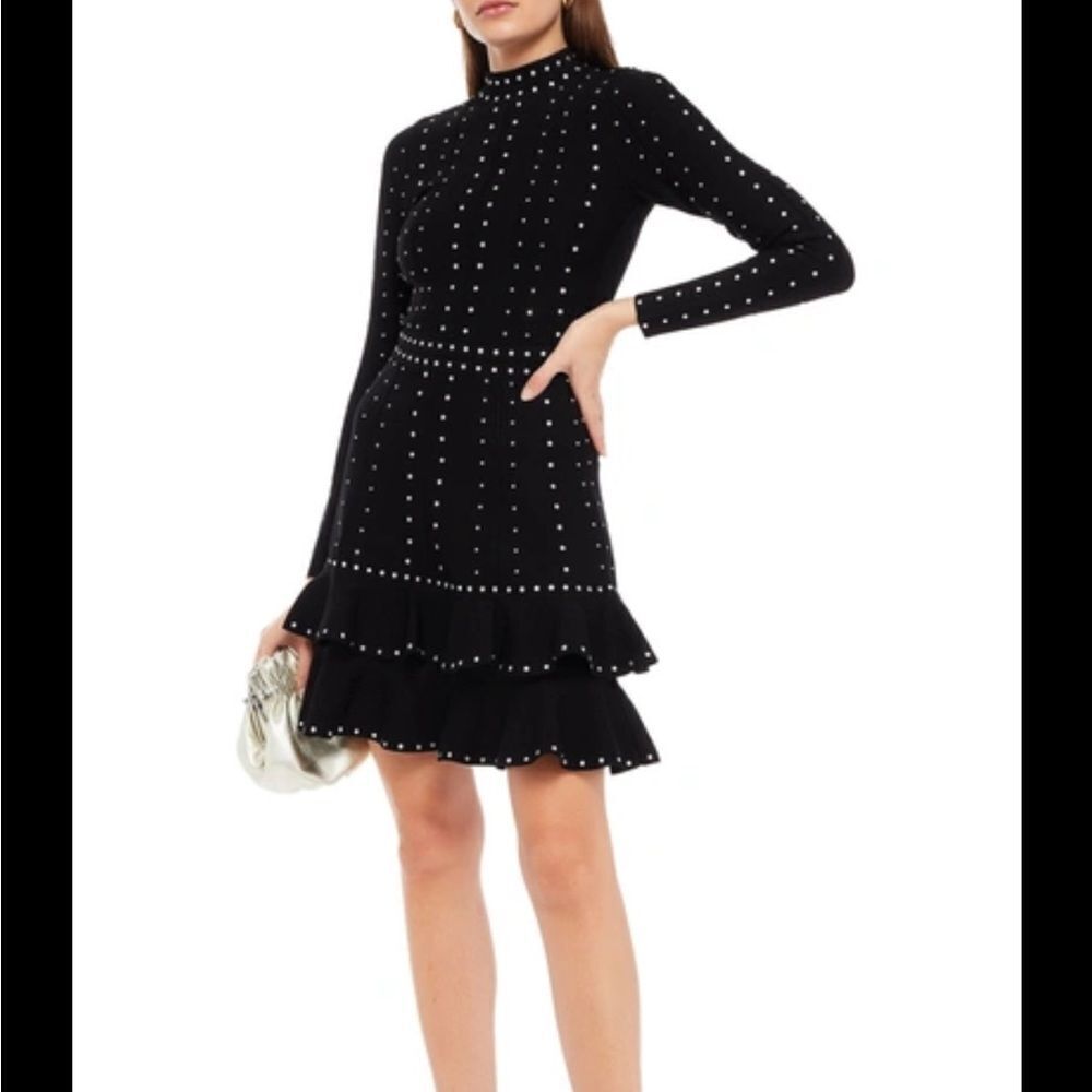 Sandro black silver knit studded mini dress tiered Asya 34 - Picture 2 of 11